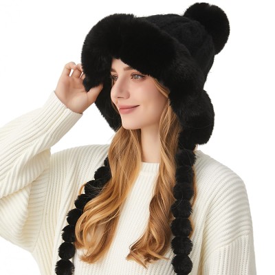 HUAMULAN Women's Winter Sherpa Lined Beanie Hat Ear Flaps Ponytail Ski Snow HUAMULAN Women's Winter Sherpa Lined Beanie Hat with Ear Flaps, Braids, Ponytail for Skiing