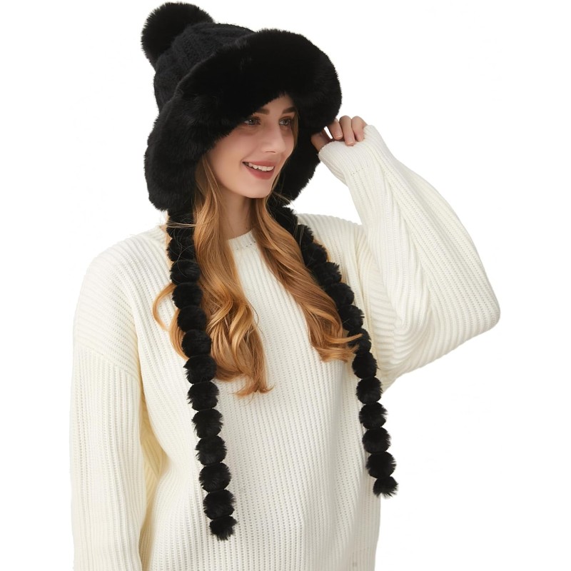 HUAMULAN Women's Winter Sherpa Lined Beanie Hat Ear Flaps Ponytail Ski Snow HUAMULAN Women's Winter Sherpa Lined Beanie Hat with Ear Flaps, Braids, Ponytail for Skiing