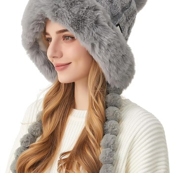 HUAMULAN Women's Winter Sherpa Beanie Fleece Lined Ear Flap Ponytail Hat Gray For Ski Travel HUAMULAN Women's Winter Sherpa Beanie Fleece Lined Ear Flap Ponytail Hat Gray For Ski Travel