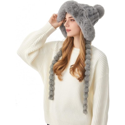 HUAMULAN Women's Gray Sherpa Beanie Ear Flap Ponytail Hat HUAMULAN Women's Gray Winter Sherpa Beanie with Ear Flaps for Ski and Travel