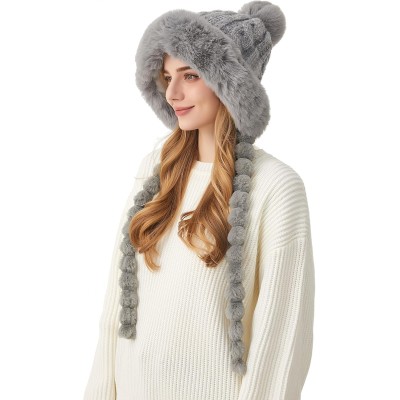 HUAMULAN Women's Gray Sherpa Beanie Ear Flap Ponytail Hat HUAMULAN Women's Gray Winter Sherpa Beanie with Ear Flaps for Ski and Travel