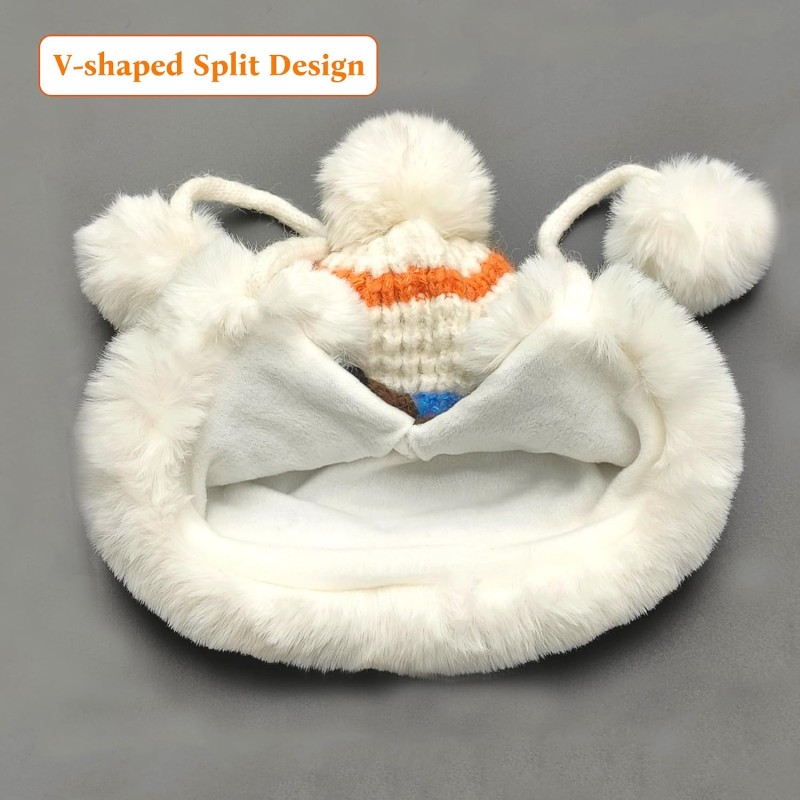 Women's Cream White Stripe Peruvian Winter Beanie 3 Pom Pom Ear Flap Ski Hat Cream White Stripe Women's Peruvian Winter Beanie with 3 Pom Poms and Ear Flaps