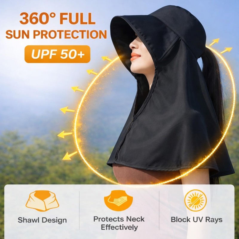 HUAMULAN Women Wide Brim Ponytail Sun Hat UV Protection HUAMULAN Women's Wide Brim Ponytail Sun Hat with UV Protection