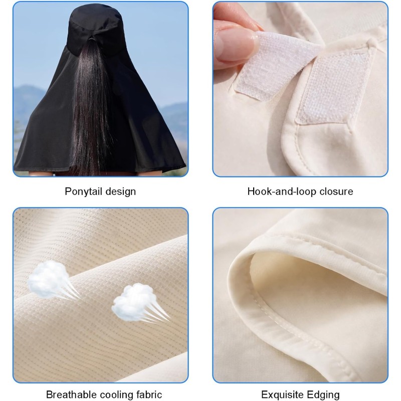 HUAMULAN Women Wide Brim Ponytail Sun Hat UV Protection HUAMULAN Women's Wide Brim Ponytail Sun Hat with UV Protection