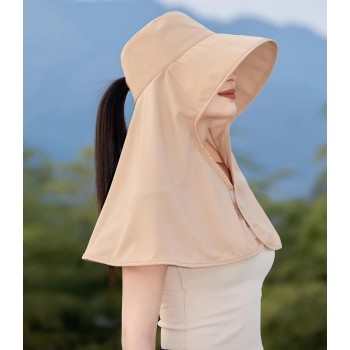 HUAMULAN Women Summer Wide Brim Sun Hat Ponytail UV Protection Packable with Neck Flap Khaki HUAMULAN Women Summer Wide Brim Sun Hat Ponytail UV Protection Packable with Neck Flap Khaki