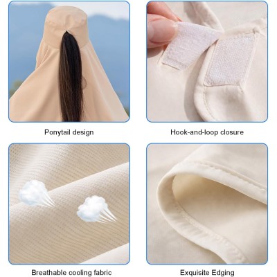 HUAMULAN women's khaki wide brim sun hat with ponytail opening and neck flap