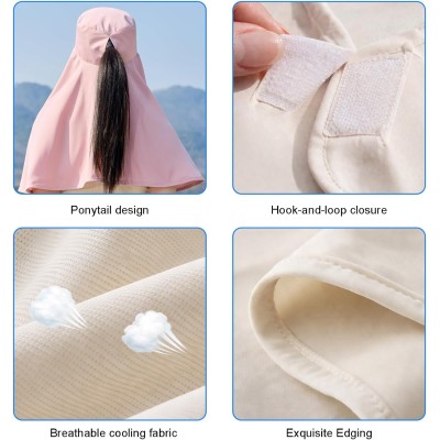 HUAMULAN Women’s Pink Wide Brim Sun Hat with Ponytail and UV Protection