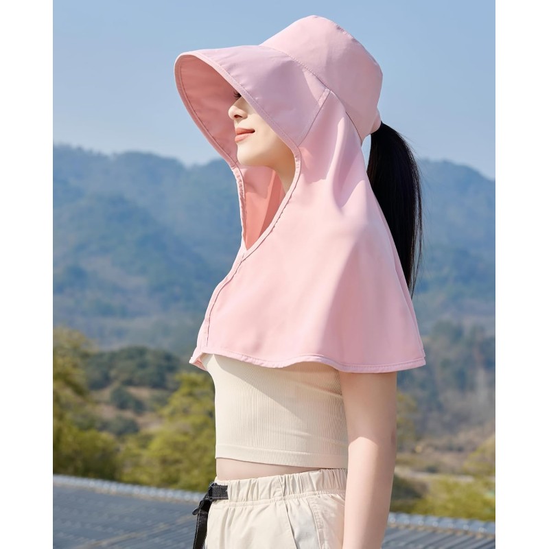 HUAMULAN Women’s Pink Wide Brim Sun Hat with Ponytail and UV Protection