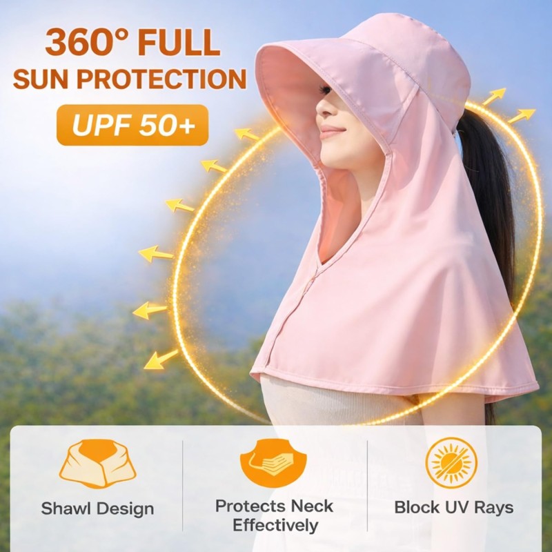 HUAMULAN Women’s Pink Wide Brim Sun Hat with Ponytail and UV Protection