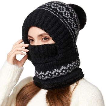 Women's 3-in-1 Fleece Lined Balaclava Ski Snow Winter Cold Weather Hat Scarf Mask One Size
