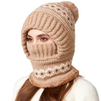 Women’s Fleece Lined 3-in-1 Cold Weather Ski Balaclava Hat Khaki One Size