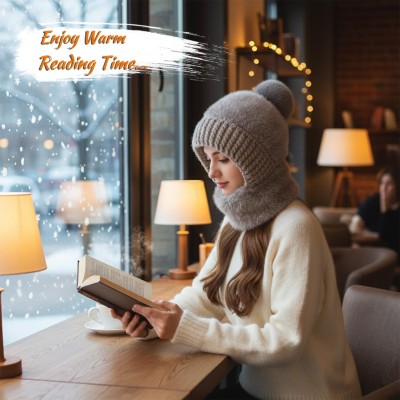 Gray Women's Fleece Lined 3-in-1 Balaclava Ski Beanie Women's gray fleece lined windproof 3-in-1 balaclava ski beanie