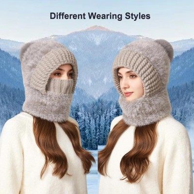 Gray Women's Fleece Lined 3-in-1 Balaclava Ski Beanie Women's gray fleece lined windproof 3-in-1 balaclava ski beanie