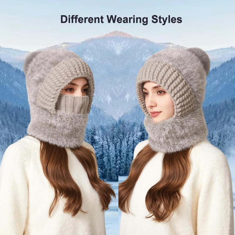 Gray Women's Fleece Lined 3-in-1 Balaclava Ski Beanie Women's gray fleece lined windproof 3-in-1 balaclava ski beanie