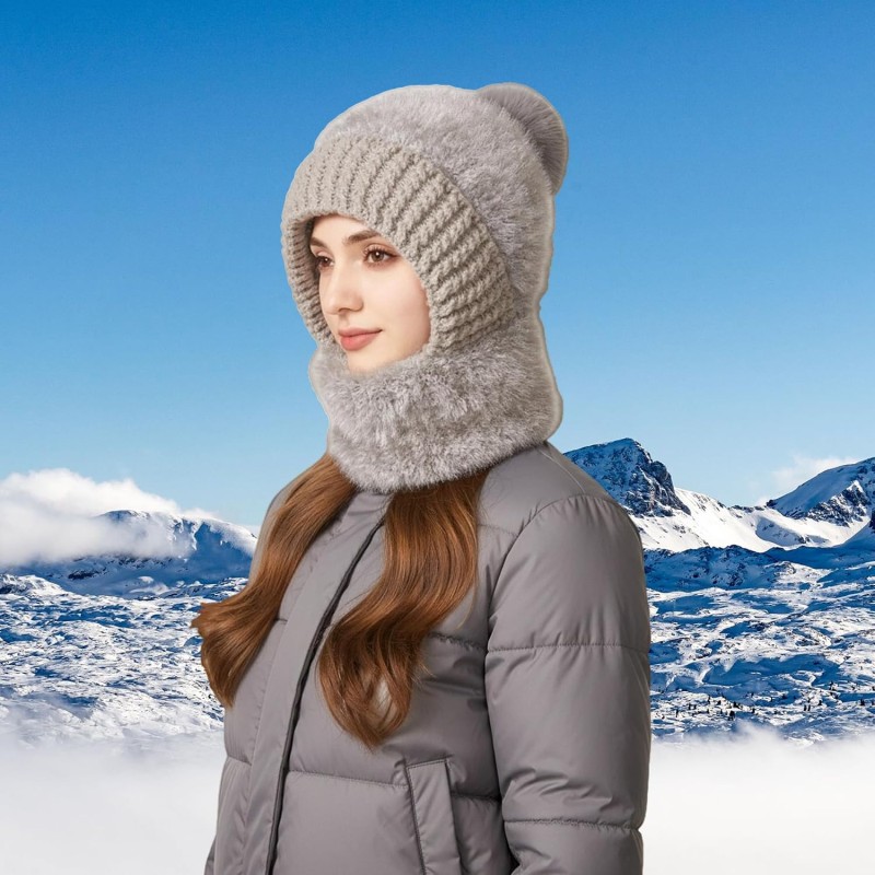 Gray Women's Fleece Lined 3-in-1 Balaclava Ski Beanie Women's gray fleece lined windproof 3-in-1 balaclava ski beanie