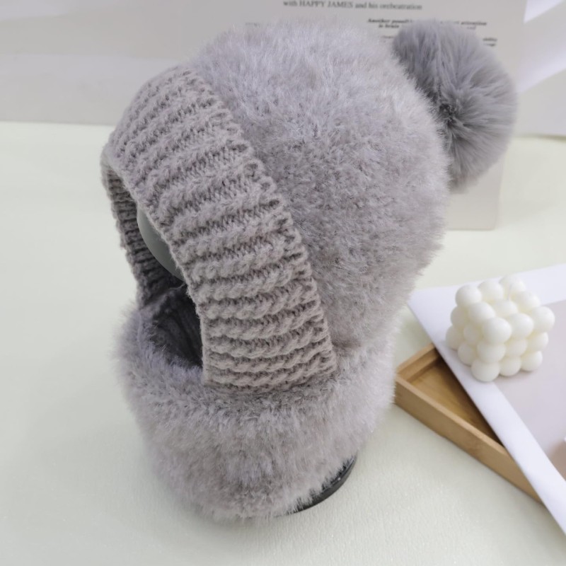 Gray Women's Fleece Lined 3-in-1 Balaclava Ski Beanie Women's gray fleece lined windproof 3-in-1 balaclava ski beanie