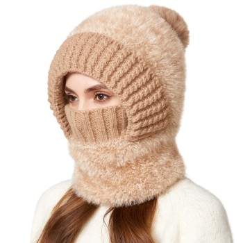 Women’s 3-in-1 Warm Balaclava Ski Winter Fleece Beanie Neck Scarf Khaki One Size Cold Weather
