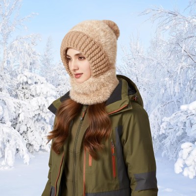 Women’s Khaki 3-in-1 Warm Balaclava Ski Beanie Neck Scarf Khaki Women’s 3-in-1 Balaclava Ski Beanie Neck Scarf for Cold Weather