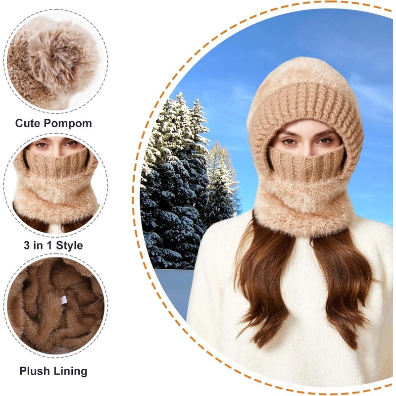 Women’s Khaki 3-in-1 Warm Balaclava Ski Beanie Neck Scarf Khaki Women’s 3-in-1 Balaclava Ski Beanie Neck Scarf for Cold Weather