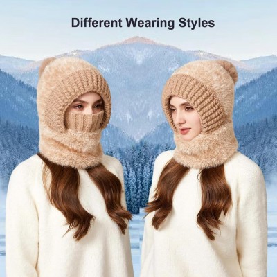 Women’s Khaki 3-in-1 Warm Balaclava Ski Beanie Neck Scarf Khaki Women’s 3-in-1 Balaclava Ski Beanie Neck Scarf for Cold Weather