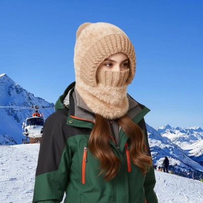 Women’s Khaki 3-in-1 Warm Balaclava Ski Beanie Neck Scarf Khaki Women’s 3-in-1 Balaclava Ski Beanie Neck Scarf for Cold Weather