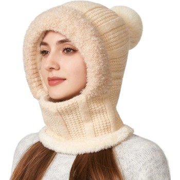 HUAMULAN Women’s Warm Winter 3-in-1 Fleece Balaclava Set, Solid Beige for Ski Snow Sports