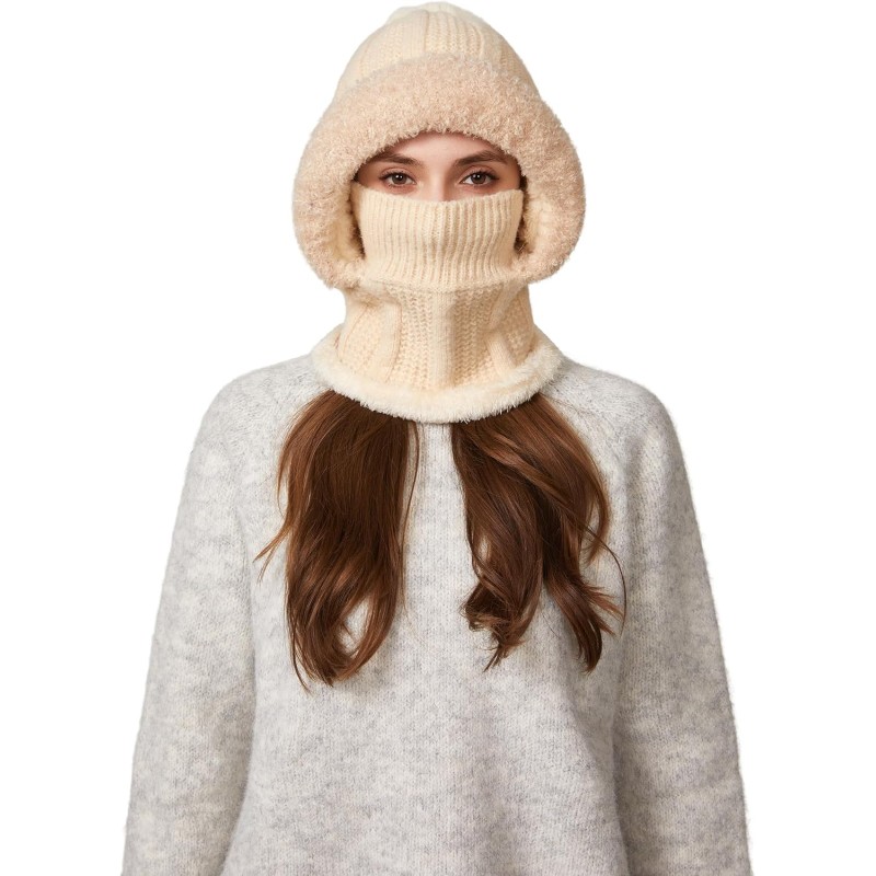 HUAMULAN Women’s Beige 3-in-1 Fleece Balaclava for Ski Snow Sports