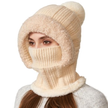 HUAMULAN Women’s Warm Winter 3-in-1 Fleece Balaclava Set, Solid Beige for Ski Snow Sports