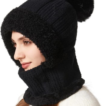 HUAMULAN Women’s Winter 3-in-1 Fleece Balaclava: Ski Snow Warm Beanie Mask Scarf, One Size