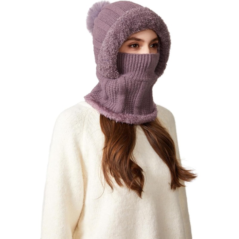 HUAMULAN Women's Purple 3-in-1 Balaclava Beanie Fleece Face Mask Ski Hat
