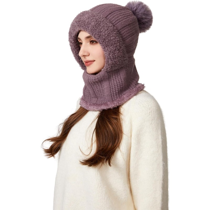 HUAMULAN Women's Purple 3-in-1 Balaclava Beanie Fleece Face Mask Ski Hat