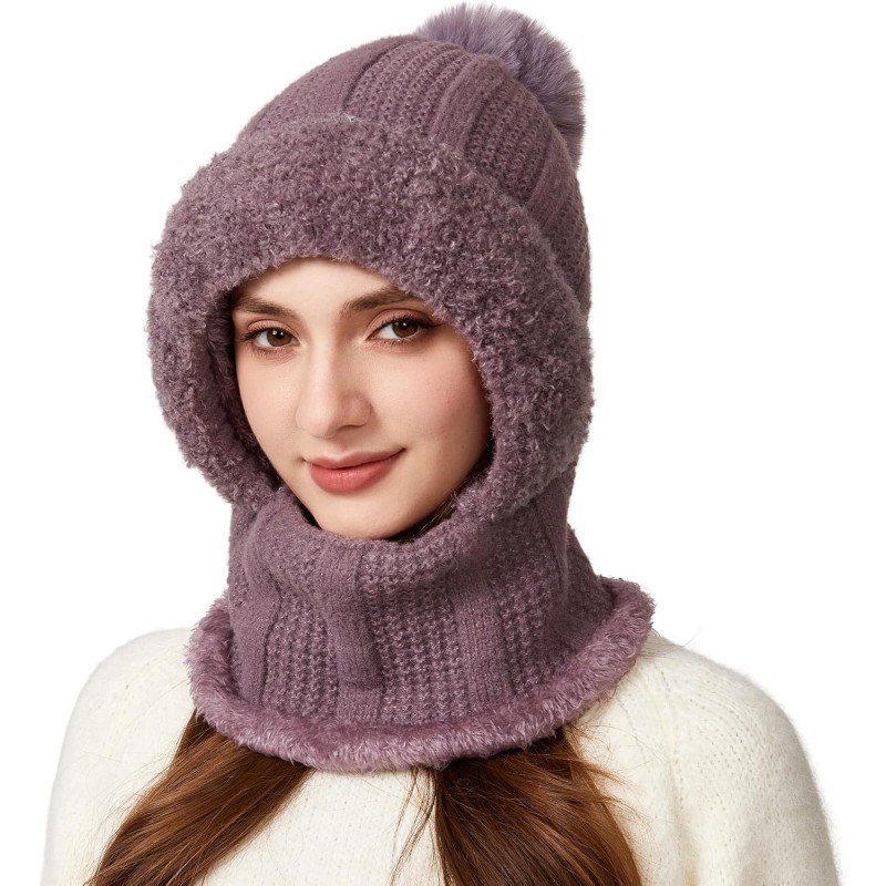 HUAMULAN Women's Purple 3-in-1 Balaclava Beanie Fleece Face Mask Ski Hat