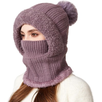 HUAMULAN Women's Purple 3-in-1 Balaclava Beanie Fleece Face Mask Ski Hat