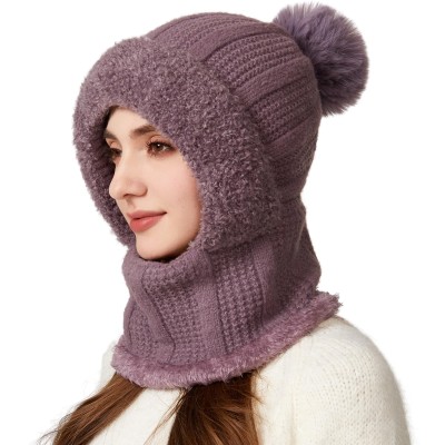 HUAMULAN Women's Purple 3-in-1 Balaclava Beanie Fleece Face Mask Ski Hat
