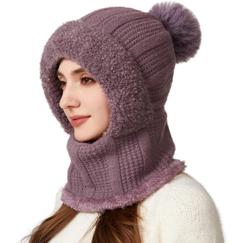 HUAMULAN Women's Purple 3-in-1 Balaclava Beanie Fleece Face Mask Ski Hat