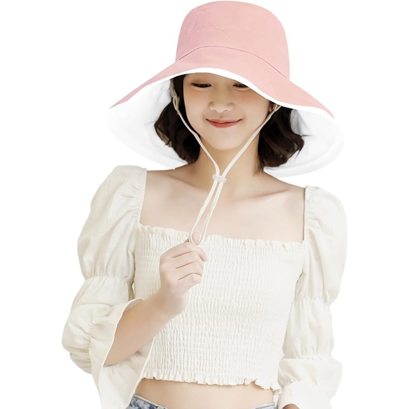 HUAMULAN Women's Pink Floral Reversible Bucket Hat with UV Protection