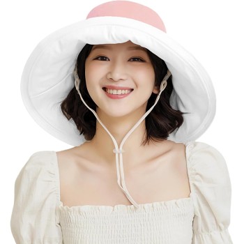 HUAMULAN Women's Pink Floral Wide Brim Bucket Hat Reversible Foldable UV Protection Summer Beach Sun Hat