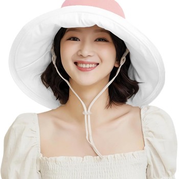 HUAMULAN Women's Pink Floral Wide Brim Bucket Hat Reversible Foldable UV Protection Summer Beach Sun Hat