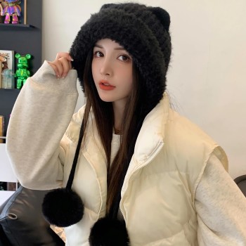 HUAMULAN Women Winter Sherpa Beanie Fleece Lined Ear Flap Pom Pom Ponytail Ski Snow Hat One Size HUAMULAN Women Winter Sherpa Beanie Fleece Lined Ear Flap Pom Pom Ponytail Ski Snow Hat One Size