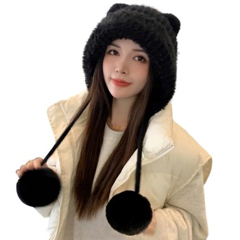 HUAMULAN Women Winter Sherpa Beanie Fleece Lined Ear Flap Pom Pom Ponytail Ski Snow Hat One Size