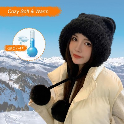 HUAMULAN Women's Winter Sherpa Beanie Ski Hat HUAMULAN women's winter sherpa beanie with ear flaps and pom pom