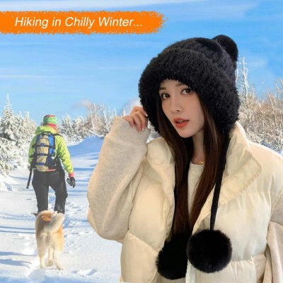 HUAMULAN Women's Winter Sherpa Beanie Ski Hat HUAMULAN women's winter sherpa beanie with ear flaps and pom pom