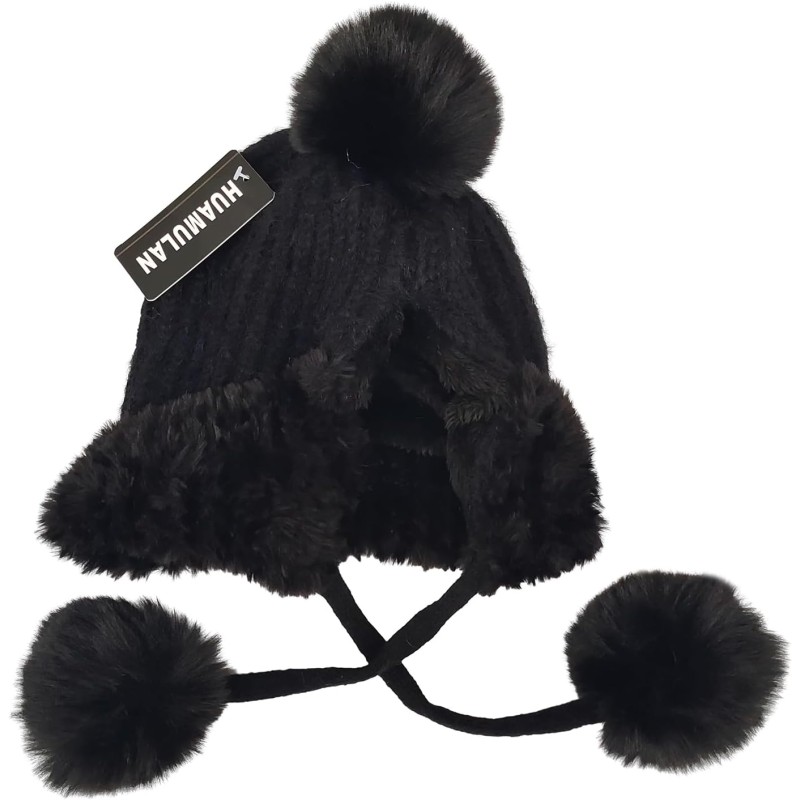 HUAMULAN Women's Winter Sherpa Beanie Ski Hat HUAMULAN women's winter sherpa beanie with ear flaps and pom pom