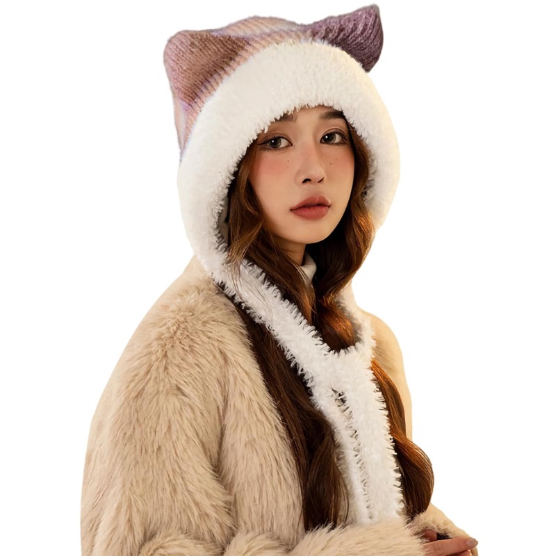 HUAMULAN Women's Winter Knit Sherpa Beanie Ski Hat HUAMULAN Women's Khaki White Sherpa Beanie with Braid and Ear Flaps