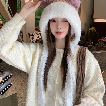 HUAMULAN Women's Winter Knit Sherpa Beanie with Braid, Ear Flaps, Ponytail, One Size Khaki White Ski Hat HUAMULAN Women's Winter Knit Sherpa Beanie with Braid, Ear Flaps, Ponytail, One Size Khaki White Ski Hat
