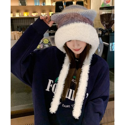 HUAMULAN Women's Winter Sherpa Beanie Ear Flap Knit Hat HUAMULAN Women's Purple White Sherpa Beanie with Ear Flaps, Ponytail-Friendly Ski Hat
