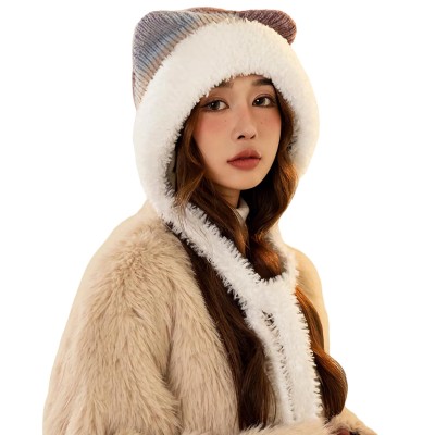 HUAMULAN Women's Winter Sherpa Beanie Ear Flap Knit Hat HUAMULAN Women's Purple White Sherpa Beanie with Ear Flaps, Ponytail-Friendly Ski Hat
