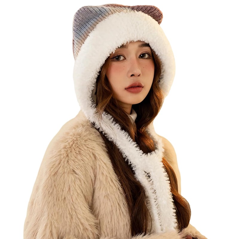HUAMULAN Women's Winter Sherpa Beanie Ear Flap Knit Hat HUAMULAN Women's Purple White Sherpa Beanie with Ear Flaps, Ponytail-Friendly Ski Hat