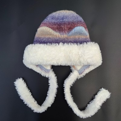 HUAMULAN Women's Winter Sherpa Beanie Ear Flap Knit Hat HUAMULAN Women's Purple White Sherpa Beanie with Ear Flaps, Ponytail-Friendly Ski Hat