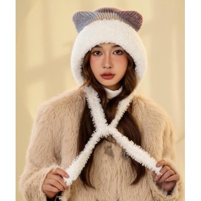 HUAMULAN Women's Winter Sherpa Beanie Ear Flap Knit Hat HUAMULAN Women's Purple White Sherpa Beanie with Ear Flaps, Ponytail-Friendly Ski Hat